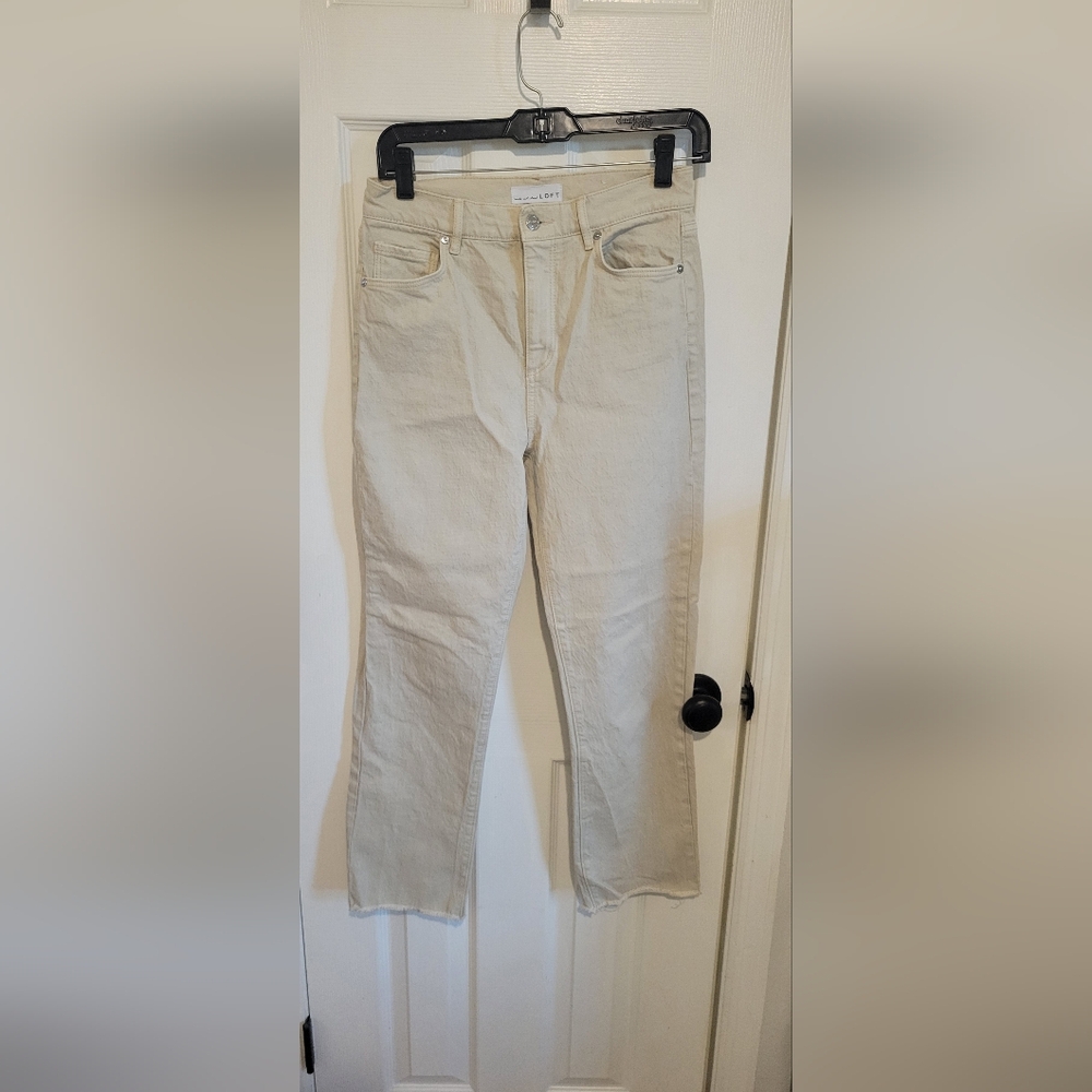 Loft High Waisted Straight Crop Cream Jeans